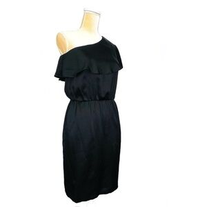 Halston Heritage One Shoulder Black 100% Silk Dress Size 0 lbd Asymmetrical EUC